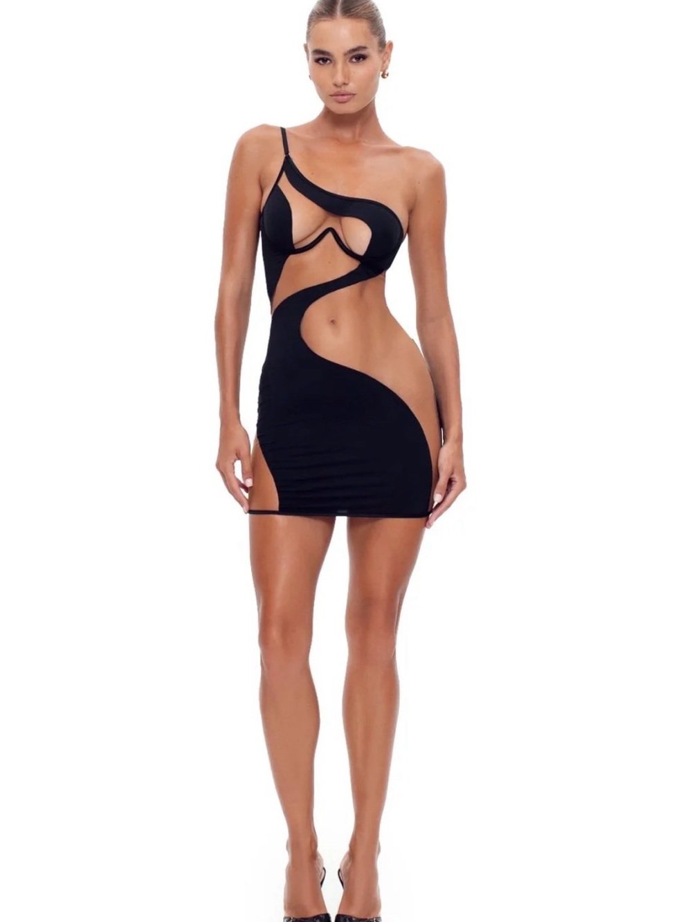 CARMEN DRESS NUDE Small Dress | God Save Queens | Black Sheer Bodycon + bag - Picture 2 of 9